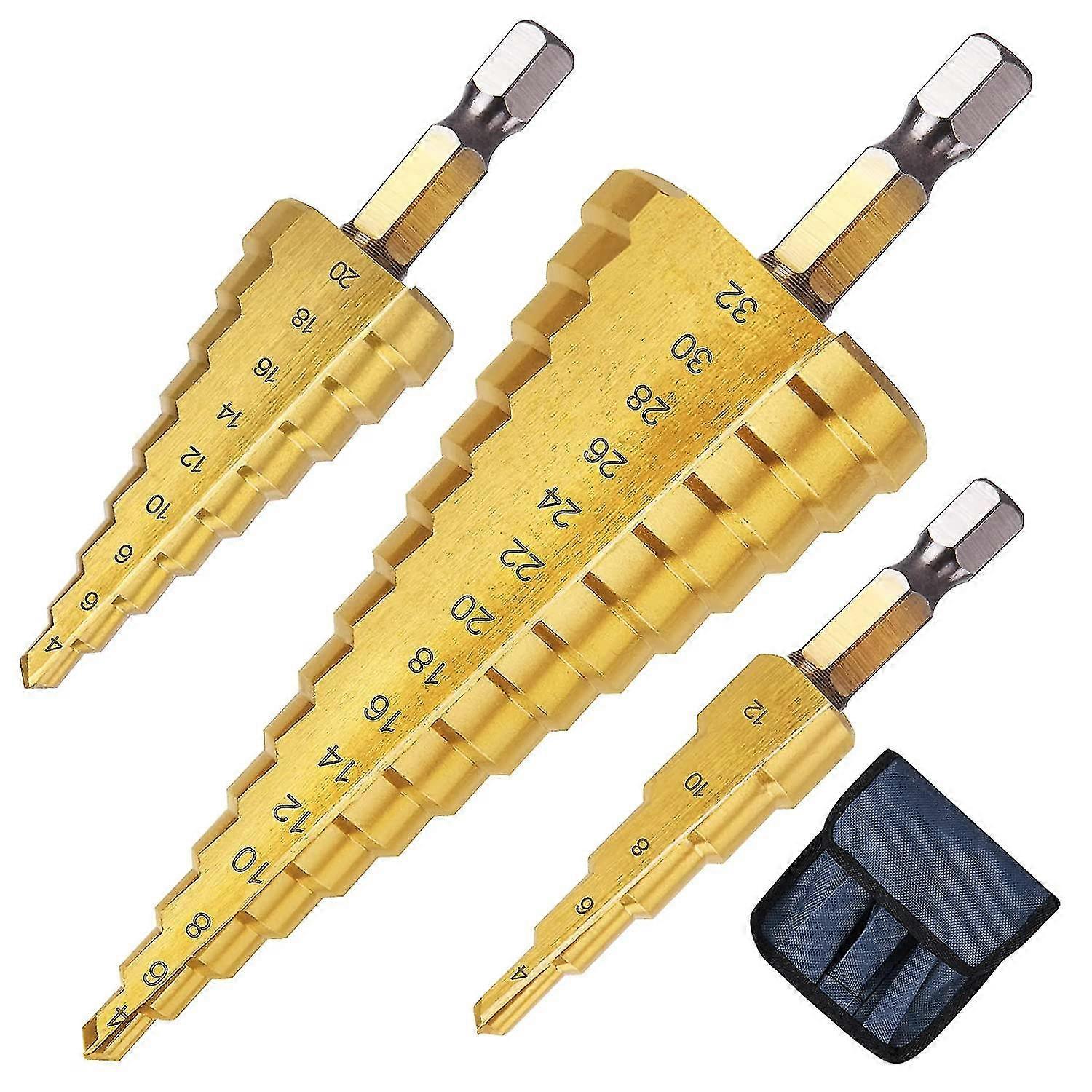 3pcs Metal Step Drill Bit,4-12/20/32mm