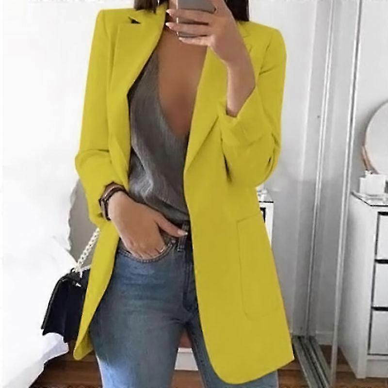 Kadın Blazer Rahat Uzun Kollu İnce Ceketler Blazerler Açık Ön Büro Bayan Takım Elbise Ceket Ol Yaka Ceket Hırka Resmi Blazerler