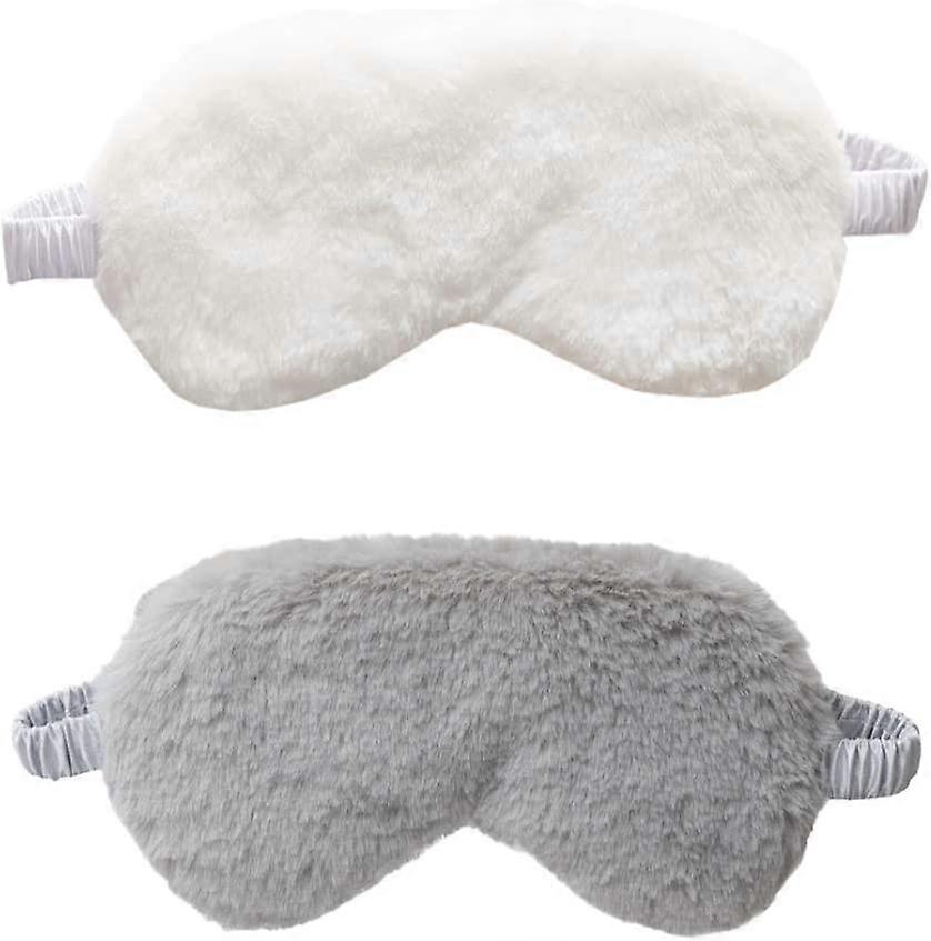 2PCS Soft Smooth Plush Satin Nap Eye Cover (Grey White)