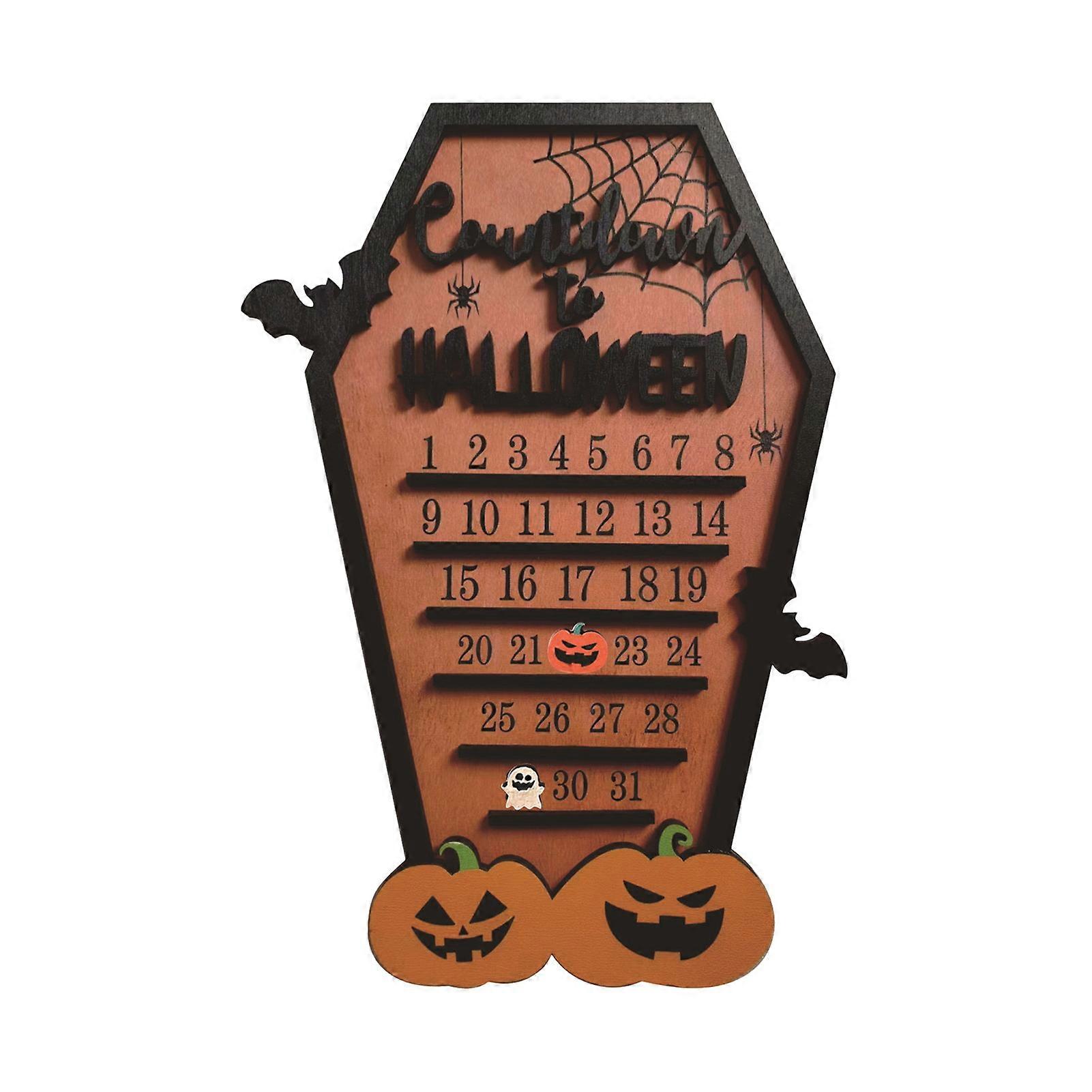 Halloween Advent Calendar Funny Halloween Calendar with Movable Block Bats Pumpkins Ghosts Wooden Table Decor for Festive Atmosphere Decoration