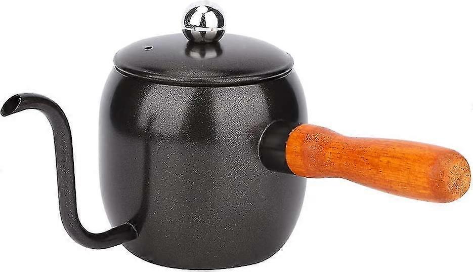 500ml Stainless Steel Long Spout Coffee Maker With Wooden Handle (black)