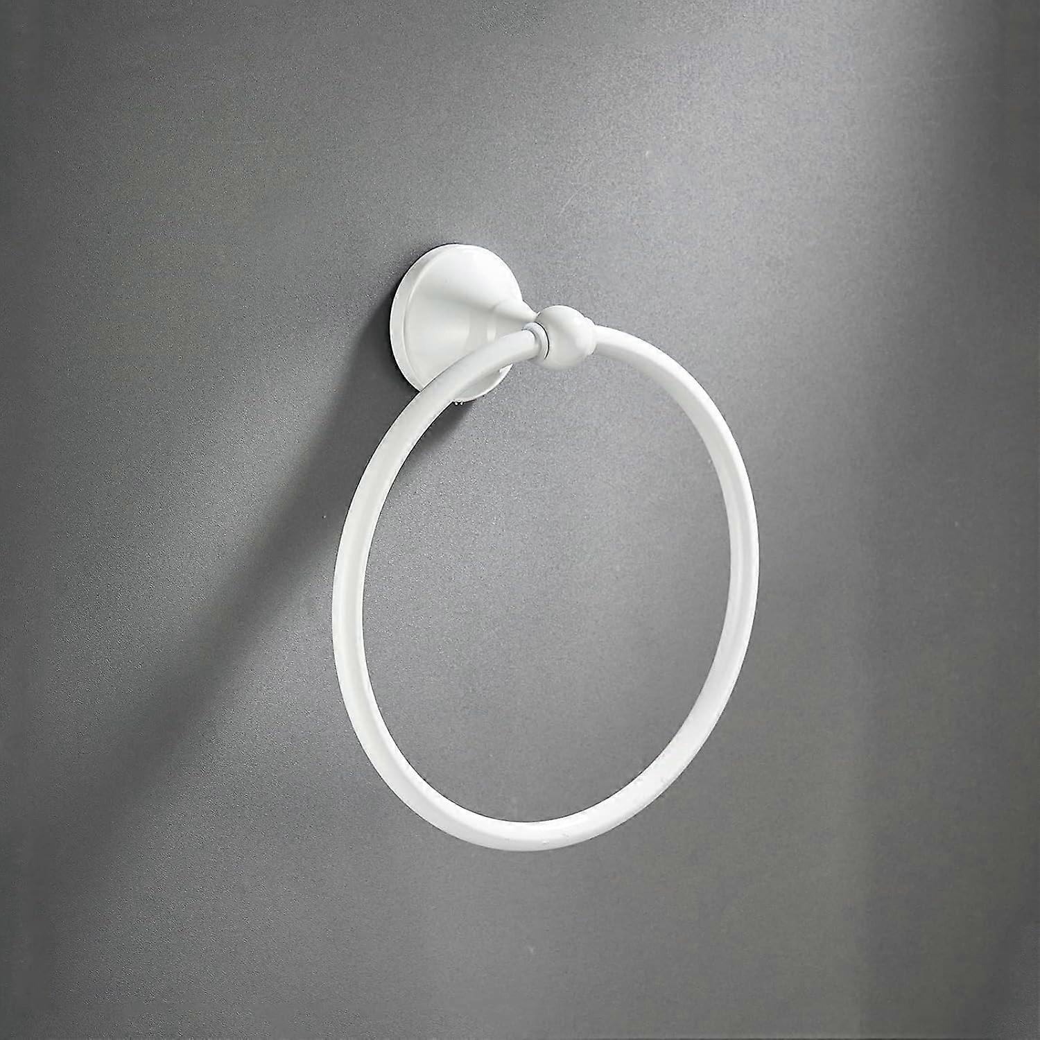 White towel ring, wall-mounted brass fabric ring bathroom accessory, white lacquer