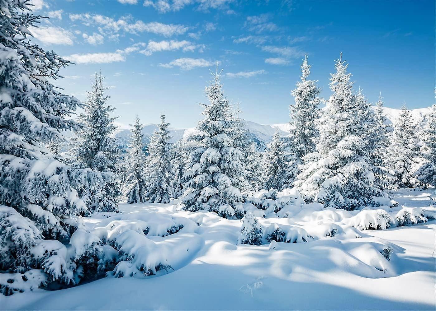 1 pcs 7x5ft Fabric Winter Snow Forest Backdrop White Xmas Trees Wintry Scene Alps Photography Background for Christmas New Year Event Party Decorati