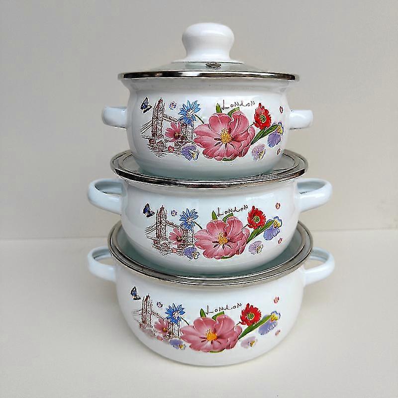 3 قطع المطبخ حساء وعاء المنزلية الحساء وعاء المينا Stockpot للطبخ وعاء الطبخ بمقبض مزدوج