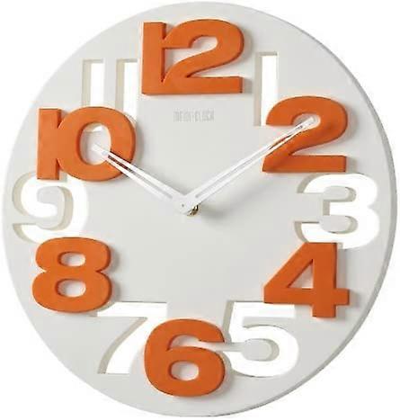 Modern 3 D Wall Clock for Kitchen and Bathroom White/Orange
