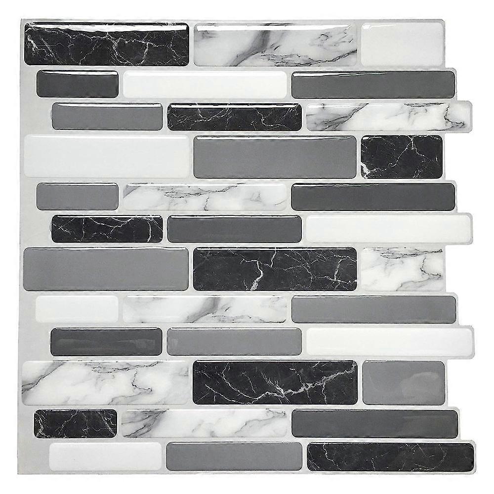 Art3d 5 Pieces, Black and Gray Adhesive Tiles with Marble Pattern, Mosaic Effect Vinyl Kitchen Splashback, 30x 30cm