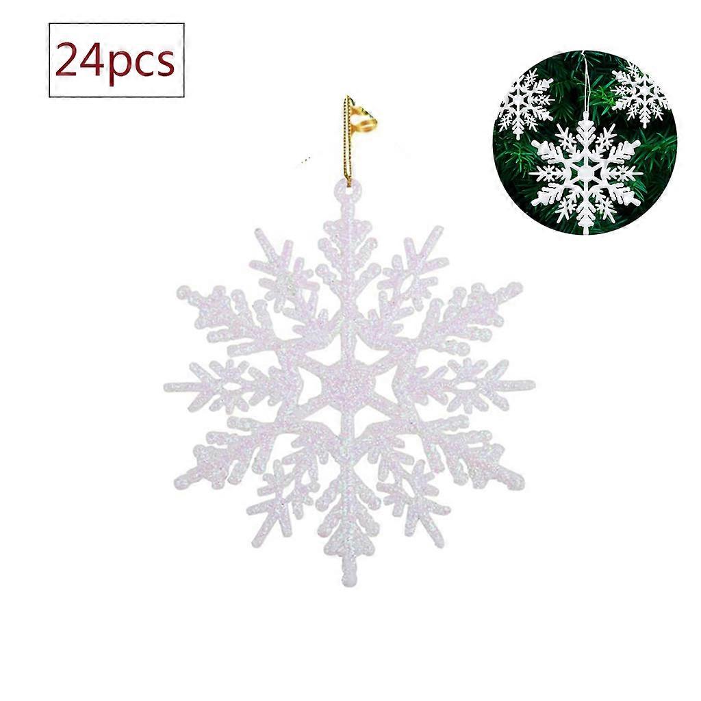 24 x Snowflake Christmas Tree Decorations Glitter White Christmas Tree Decorations