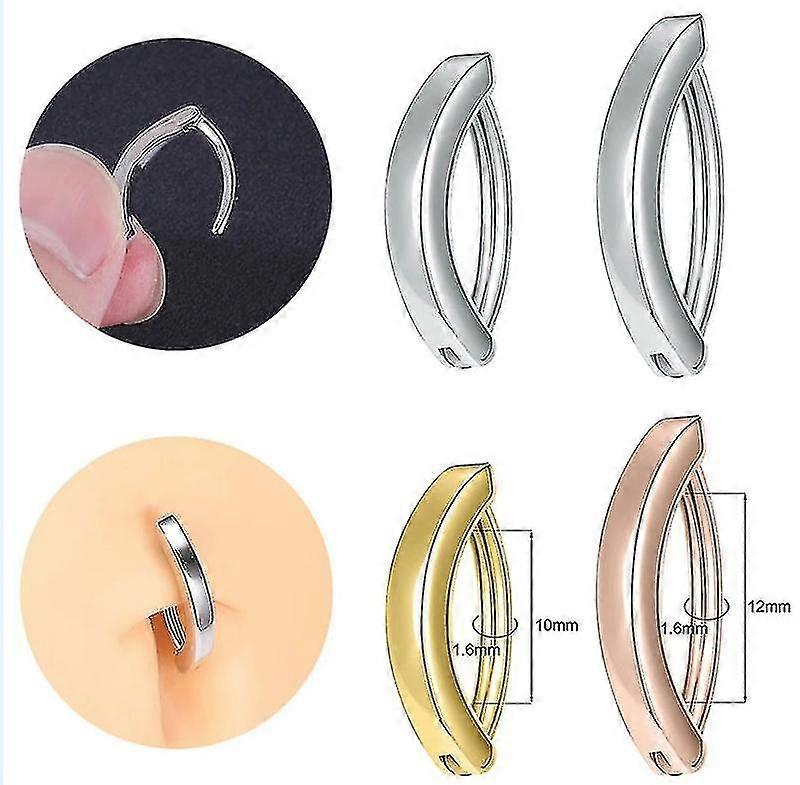 女性用14gクリッカーへそリング、925スターリングシルバーベリーバーベルピアス逆湾曲ネーブルバーベルボディジュエリー3apcs