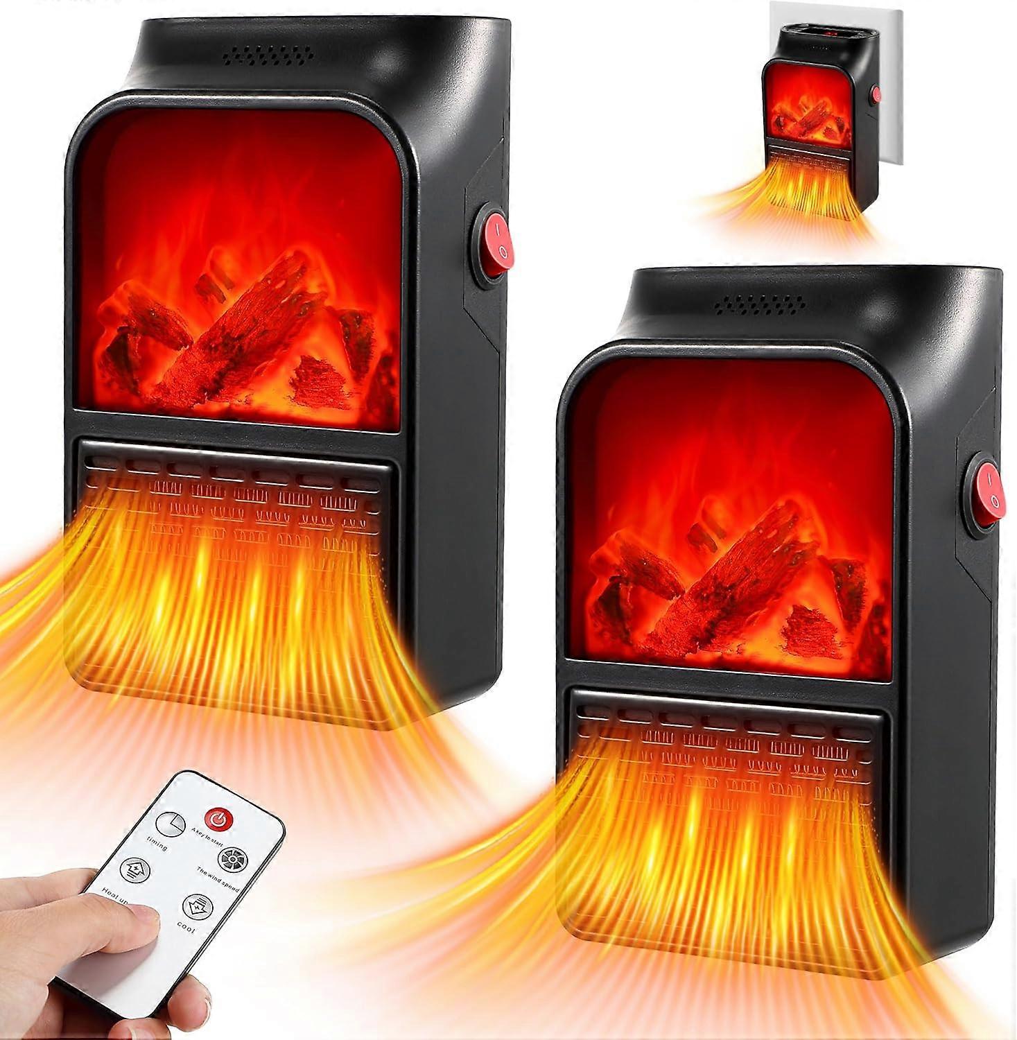 2 Pack Mini Wall Space Heater, 500W Electric Fireplace Heater with Adjustable Thermostat, Overheat Protection, Timer, LED Display for Office Dorm Room