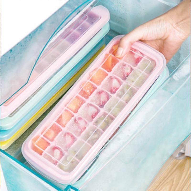3pc Ice Cube Trays With Lid Cubes 24 Compartments,pink+blue+white