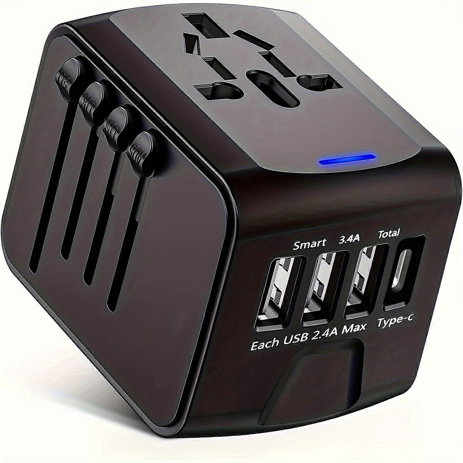 Universal Travel Adapter with Type C 3 USB Ports and AC Socket - Perfect for Worldwide Travel to USA, UK, Italy, Australia, Canada, Germany -