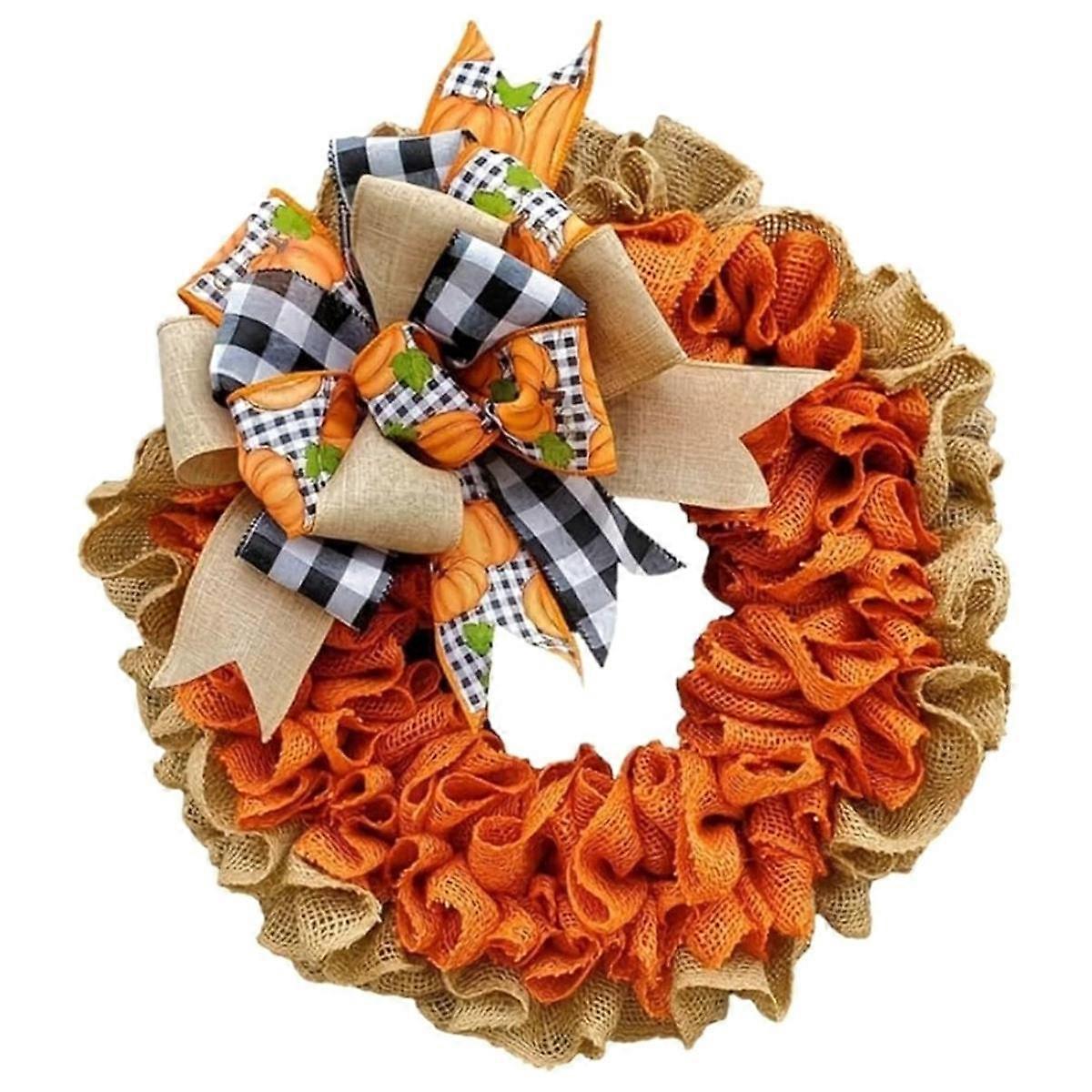 Fall Burlap Wreath Autumn Wreaths for Front Door Farmhouse,Thanksgiving Pumpkin Wreath with Bows De
