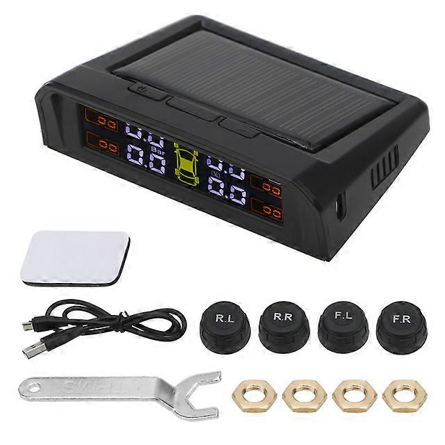 Solar Car TPMS Tire Pressure Monitoring System Tyre Monitor 4 Sensors On Board Computer Cartronics Interior Kit Auto Accessories