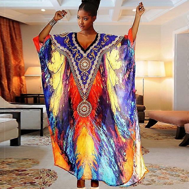 Multicolor Swimsuit Cover Up Beach Maxi Dress Over Size Bathing Suit Kaftan Ropa Mujer Vestido