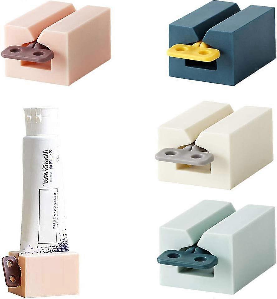 4 Pieces Rolling Tube Toothpaste Squeezer, Toothpaste Seat Holder, PP Plastic Rotating Toothpaste Dispenser for Bathroom(4 Colors)