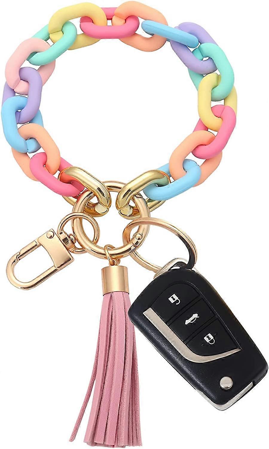 Chunky Chain Link Wristlet Keychain Acrylic Bangle Key Ring Bracelet Key Chain Cute Boho Modern Car Keychain Holder