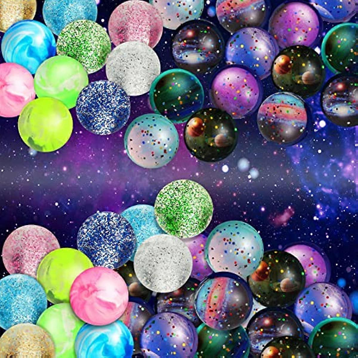 24 Pieces Bouncy Balls 32 mm Space Theme Rubber Balls Swirl Cloud Bouncing Balls Glitter Balls Colorful Mini Bouncy Balls for Party Favors, Present Ba