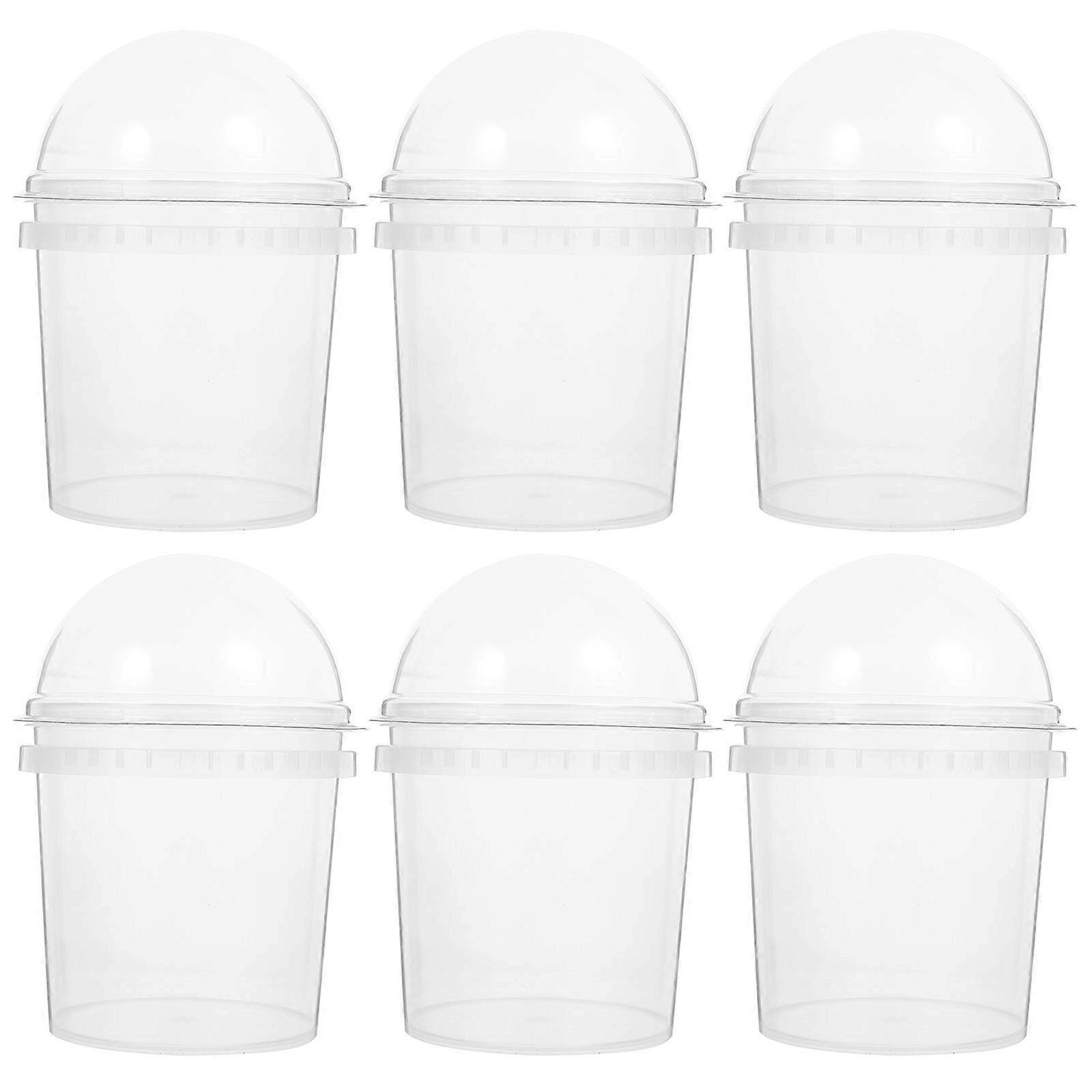 6pcs Plastic Cups with Dome Lids Ice Cream Cups Snack Bowl Popcorn Container