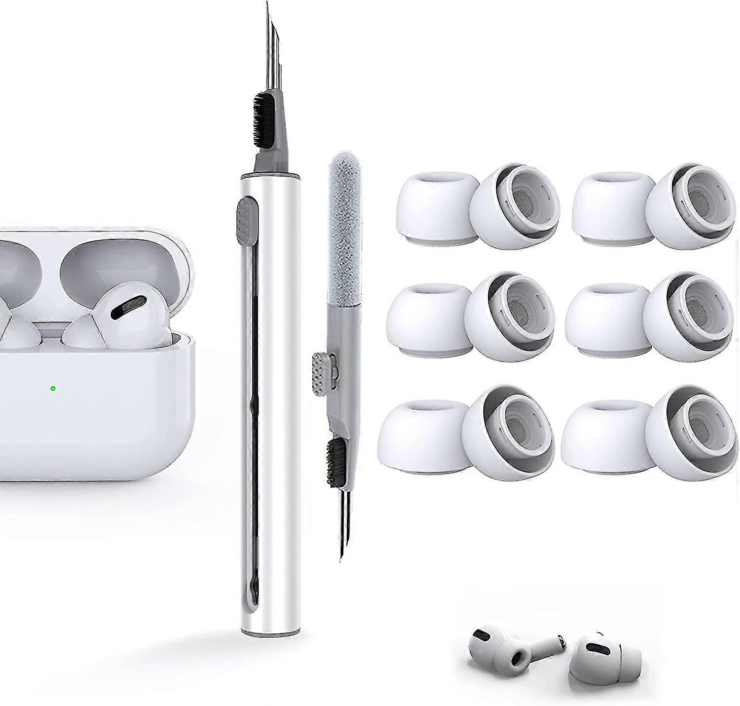 Airpods Pro ve Airpods Pro için 3/4/6 Çift Yedek Kulak İpuçları Airpods 1 için Gürültü Azaltma Delikli Ve Temizleyici Kit Temizleme Kalemi ile 2. Nesil