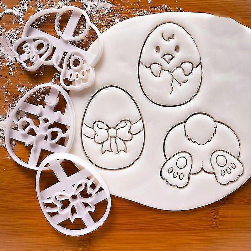 3pcs Easter Egg Cookie Cutter Bunny Chick Shaped Fondant Icing Biscuit Mold -ayane