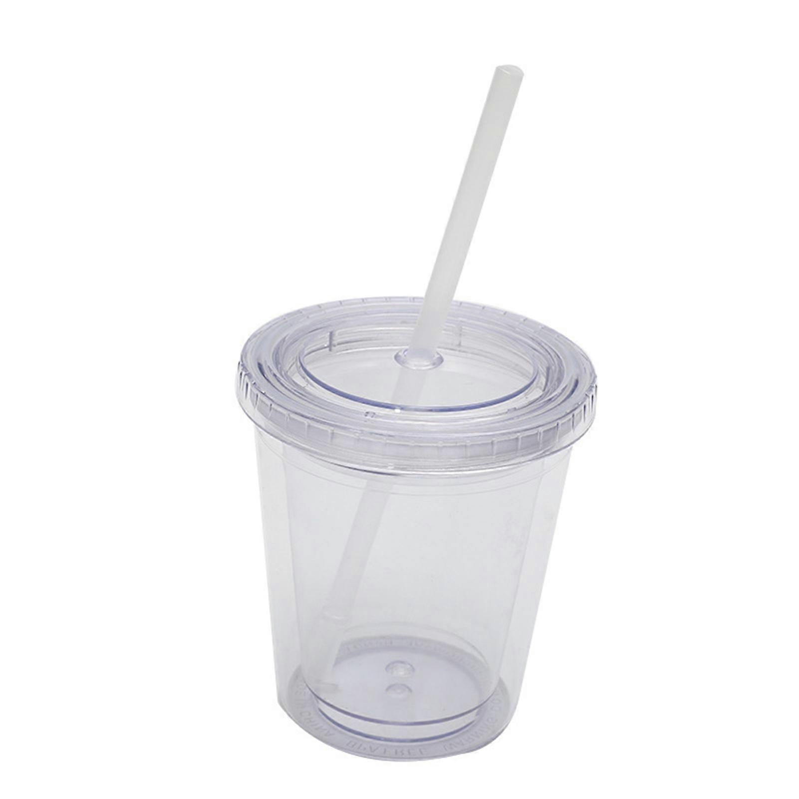 1 Set 12OZ/350ml Straw Cup Double-layer Reusable with Lid Travel Clear Ice Coffee Mug Office Supplies QingHai