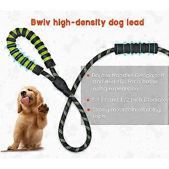 1.8M Dog Leash with 2 Soft Strong Reflective Rope Handles for Medium or Large Dogs Walking Hiking Black/Green