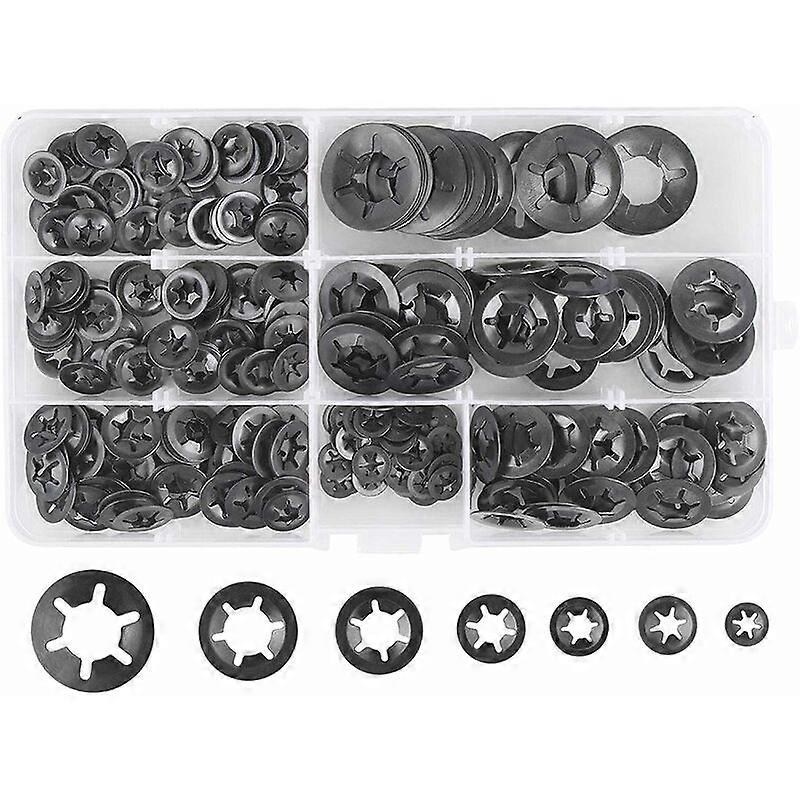 2024 280 Pcs Lock Washers Lock Washers, Steel Lock Washers Quick Lock Washers M3 M4 M5 M6 M8 M10 M12, 7Sizes, Black
