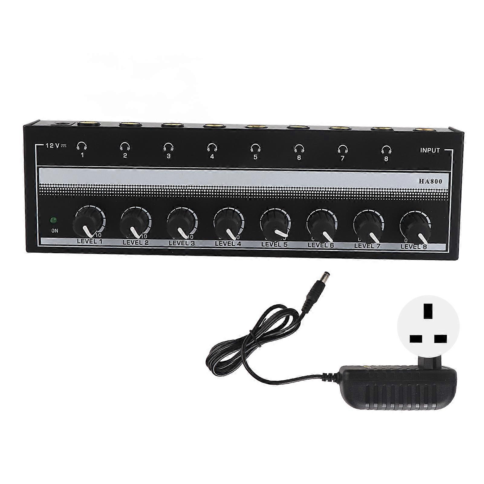 Headphone Amplifier 8 Channel Portable Metal Stereo Amplifier for Studio and Stage 100 to 240V UK Plug