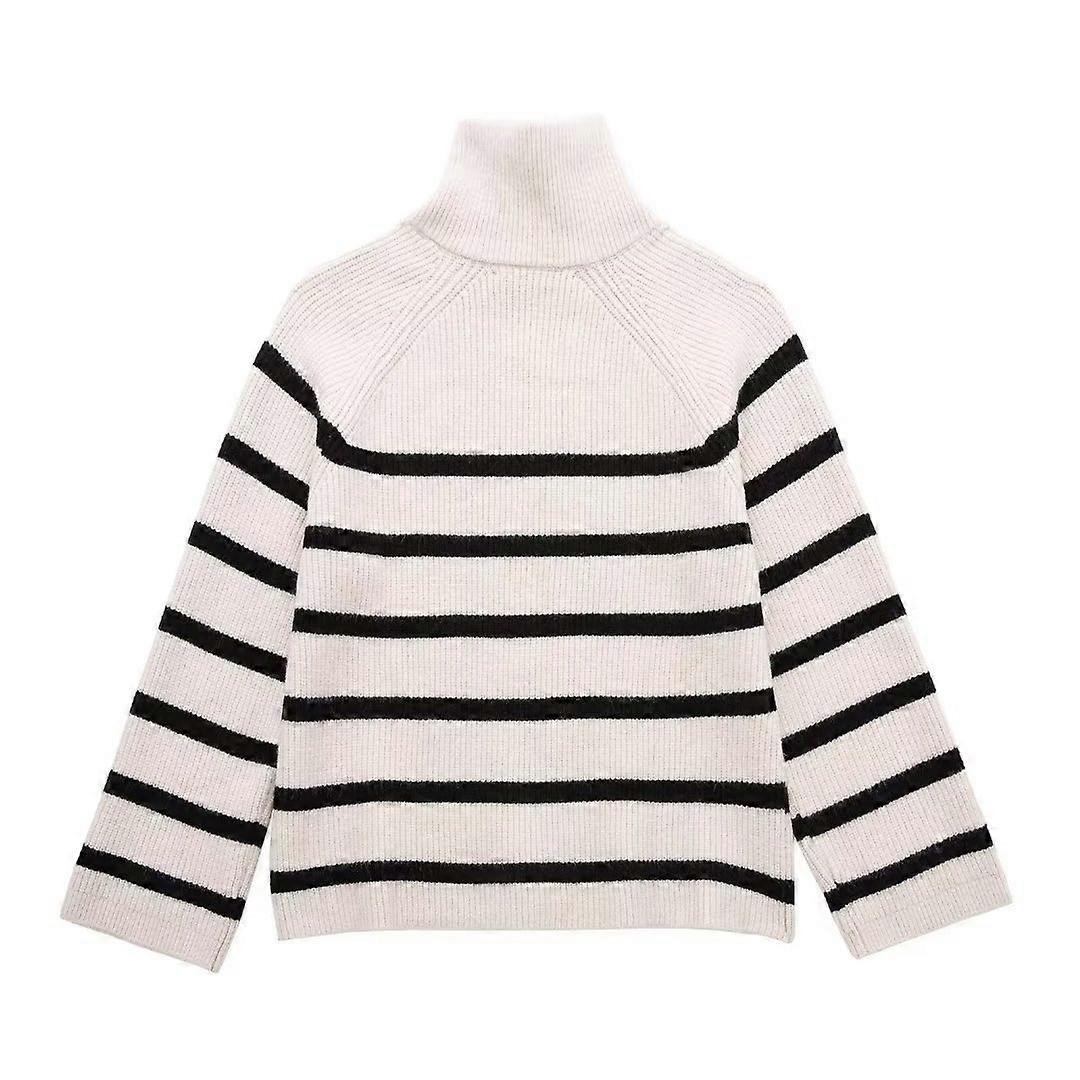 women's high collar striped sweater