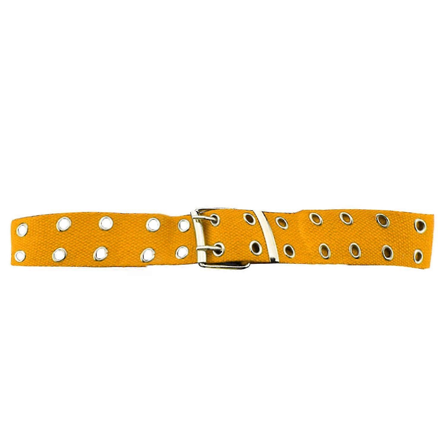 Double Rows Grommets Waist Belt Adjustable Canvas Wide Metal Buckle Women Belt Clothes Ornament
