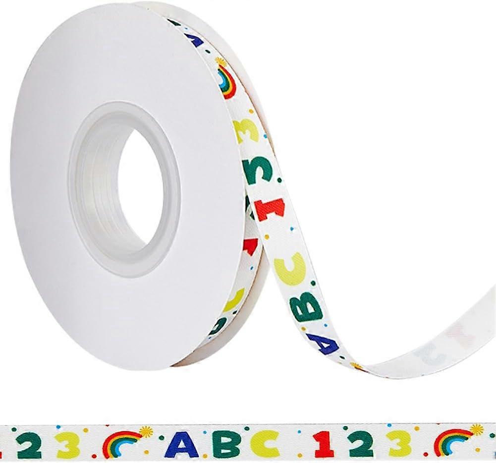 DIY 25 Yards Back to School Grosgrain Ribbon Rainbow Number ABC Pattern School Themed Edge Fabric Decorative Wrapping Rocks Ribbons for Teacher Apprec