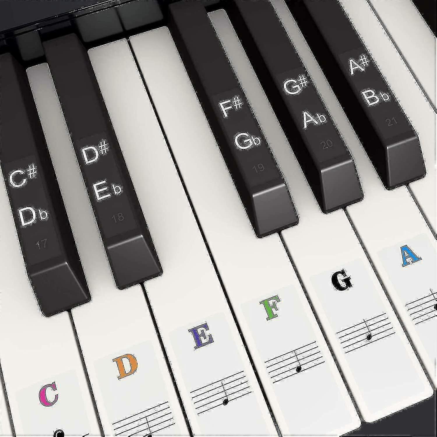 Colored Piano Stickers For 37, 49, 54, 61, 88 Keys, Colorful Piano Stickers Replacement Piano Notes Stickers For Keyboard For Beginner Kid, Transparen