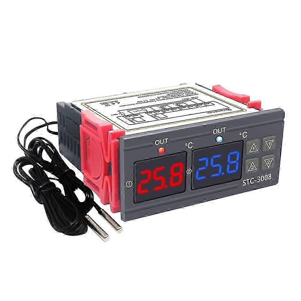 Digital Temperature Controller 220V Dual Relay with 2 Sensors Temperature Probes STC-3008 Cooling Heating Controller Incubator