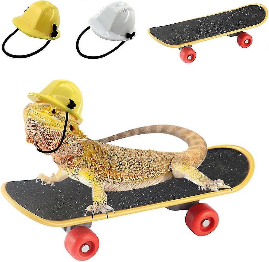 Lizard Toy Set Small Engineer Hat For Bearded Dragon Lizard Construction Helmet And Mini Skateboard