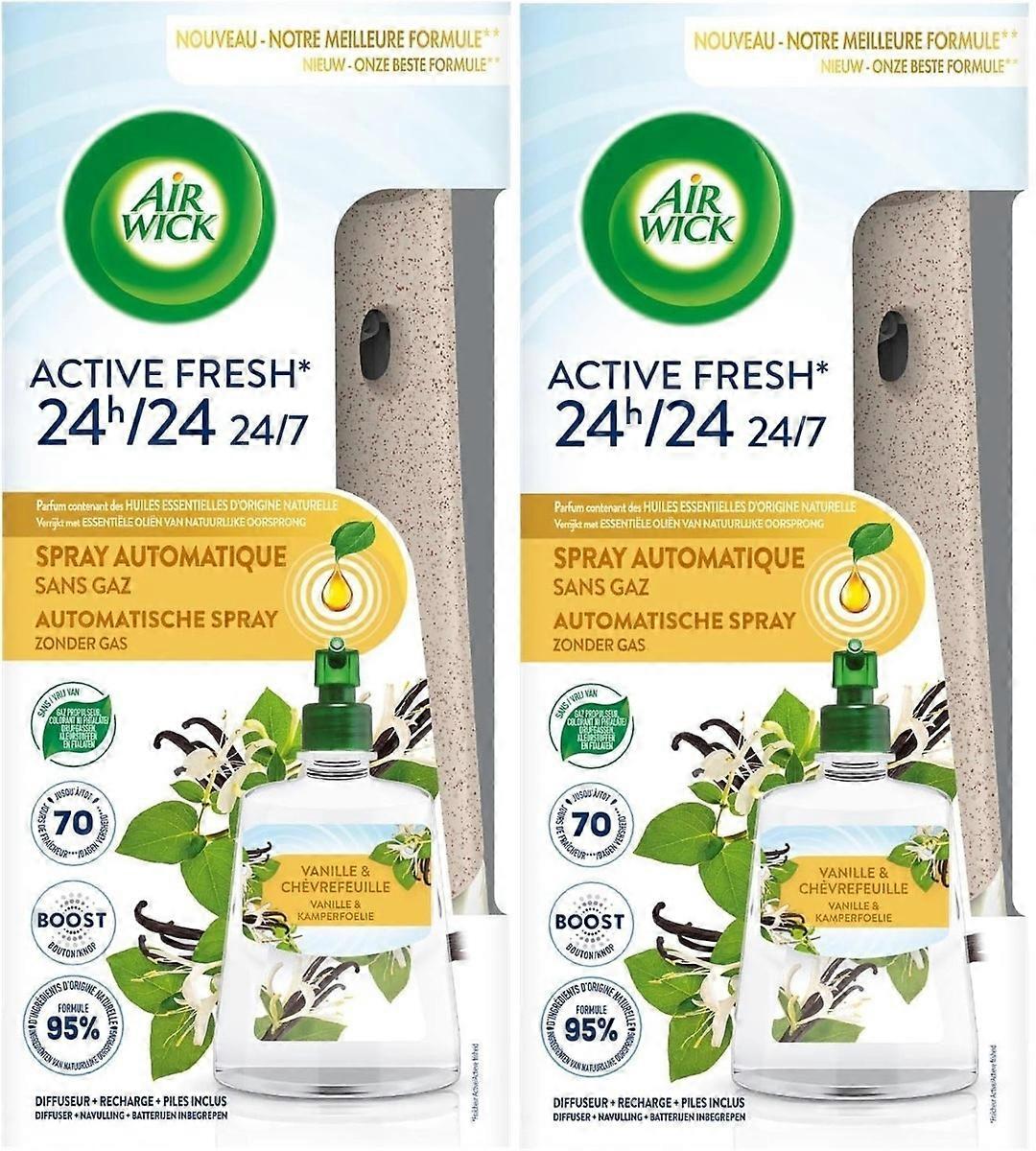 2xAir Wick Active Fresh Automatic Spray Diffuser Unit + Vanilla & Honeysuckle Refill 228ml