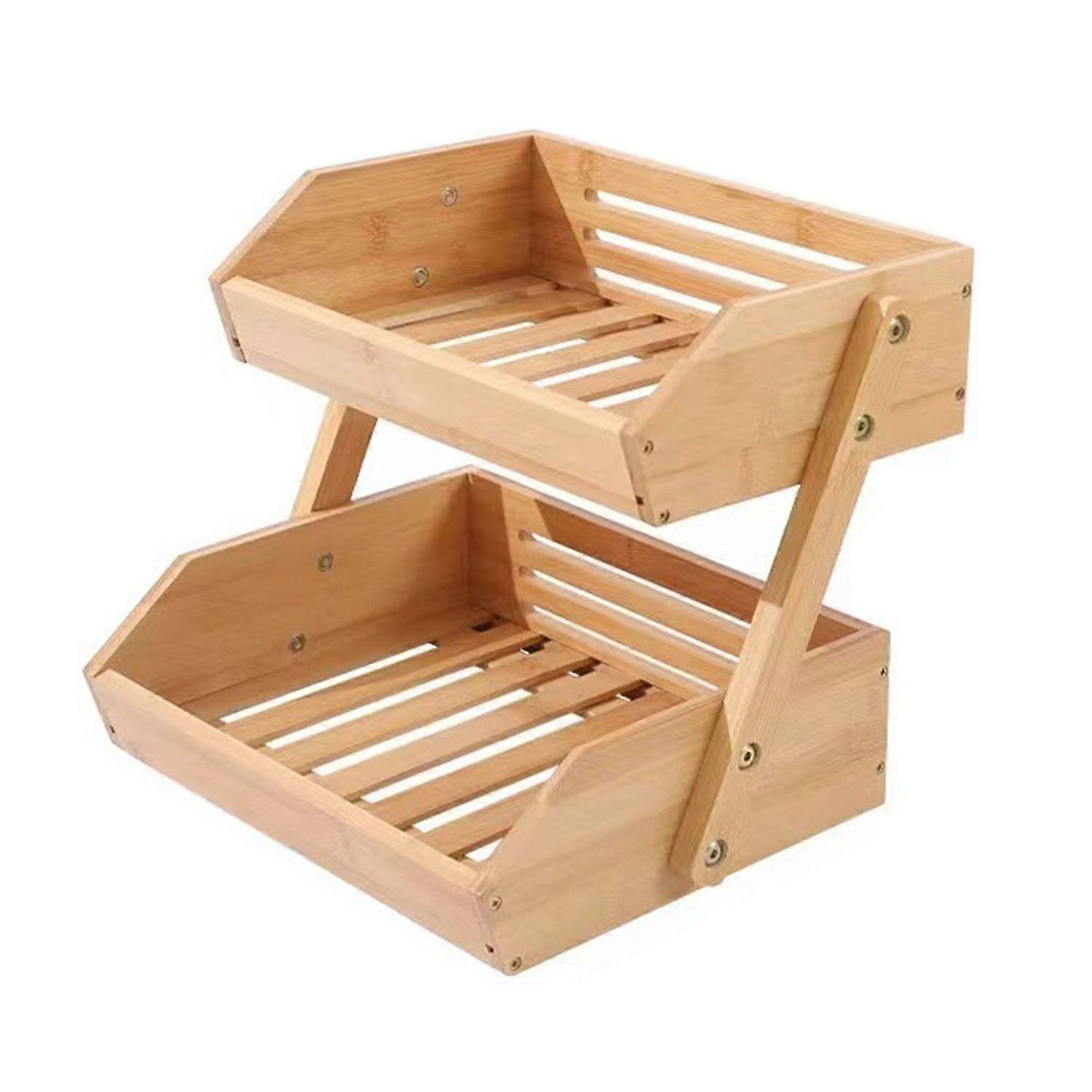 Wooden Fruit Basket Storage Rack Stackable Kitchen Organizer for Fruits Vegetables Snacks