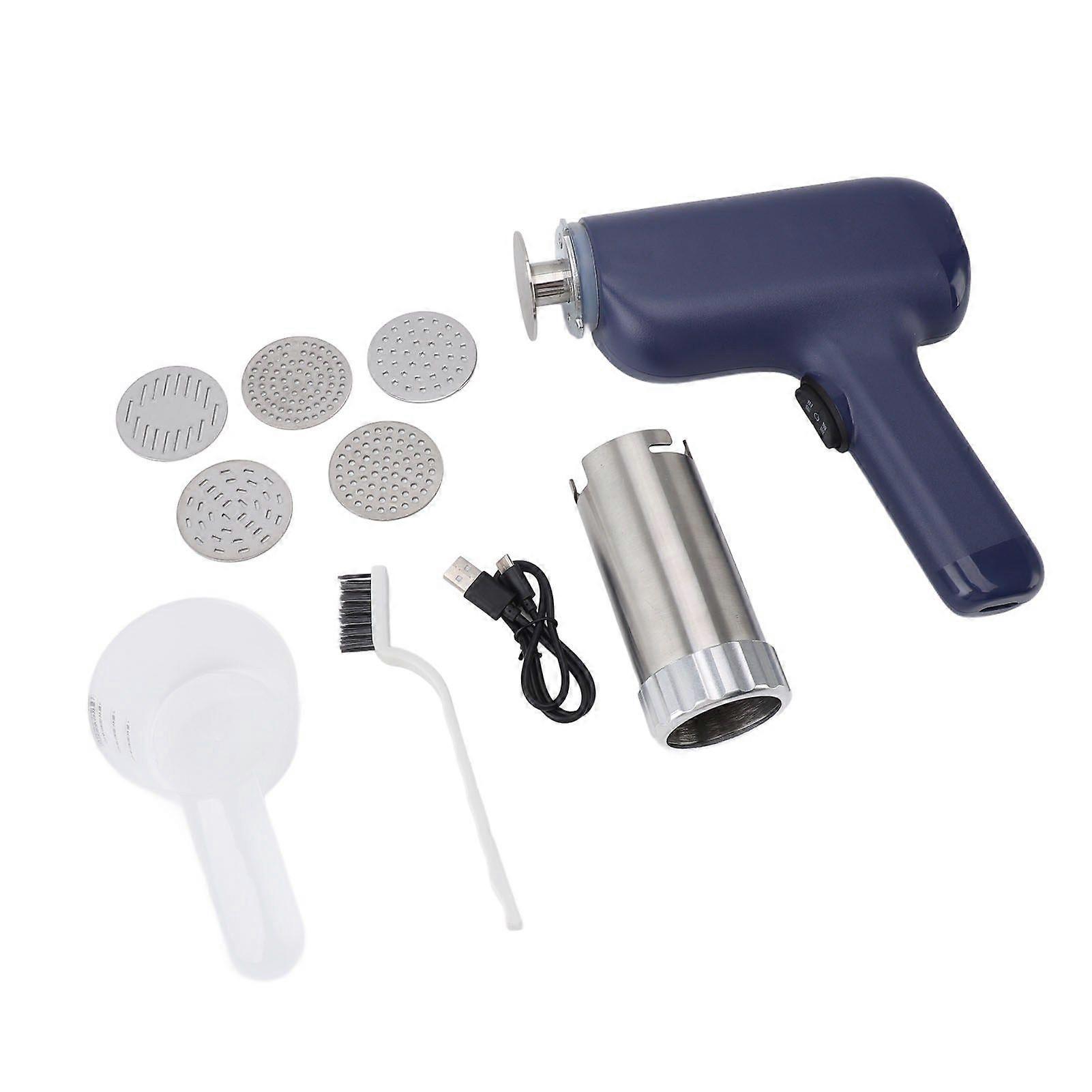 Handheld Noodle Maker Adjustable Automatic Mini Cordless Pasta Machine for Home Kitchen with 5 Moulds Blue