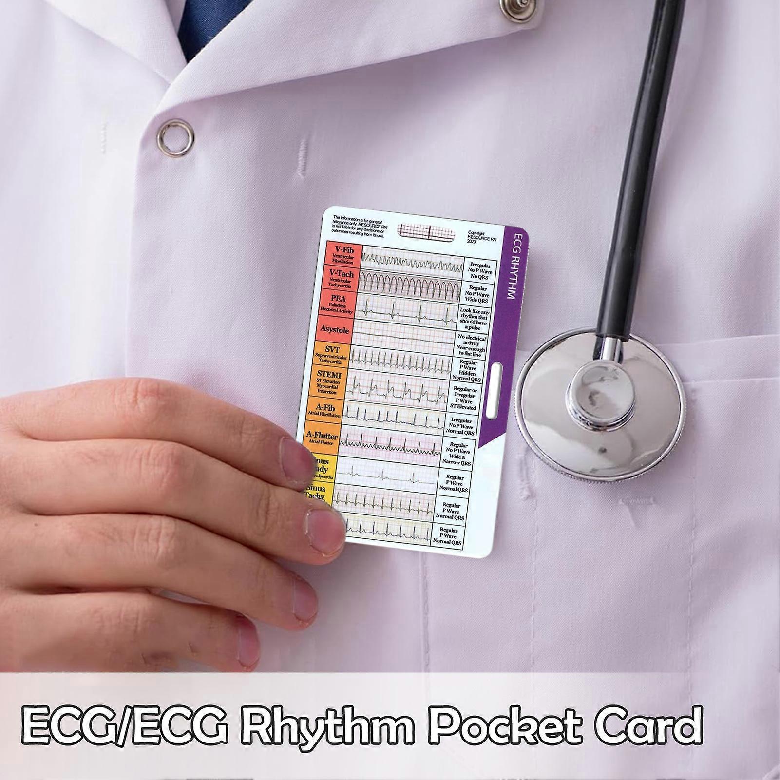EKG Pocket Guide Laminierte Referenzkarte - Doppelseitig Für Mediziner & Studenten