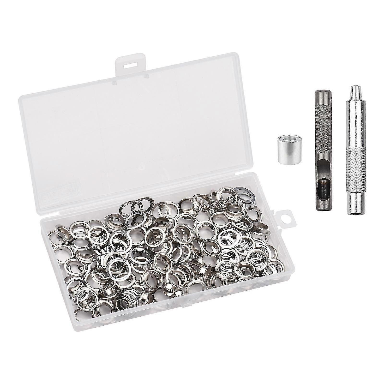 100 Sets Grommet Kit With Eyelets Washers 1/2 Inch 3pcs Installation Tools Silver Metal Grommets
