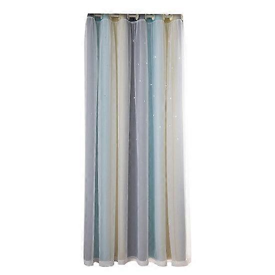 1Pc Gradient Hollow Star Double Layer Light Heat Insulation Bedroom Curtain