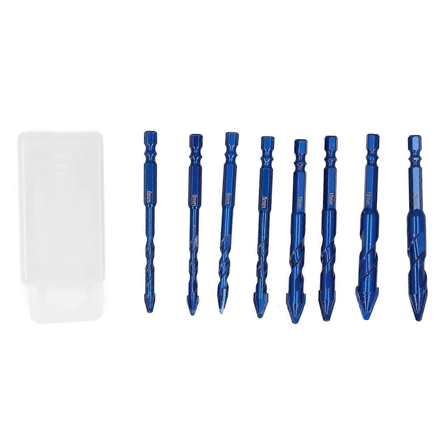 8 Pieces Skewed Head Eccentric Bits 1/4 Inch Hex Shank Twist Drill Set for Stone Glass Marble Tile W