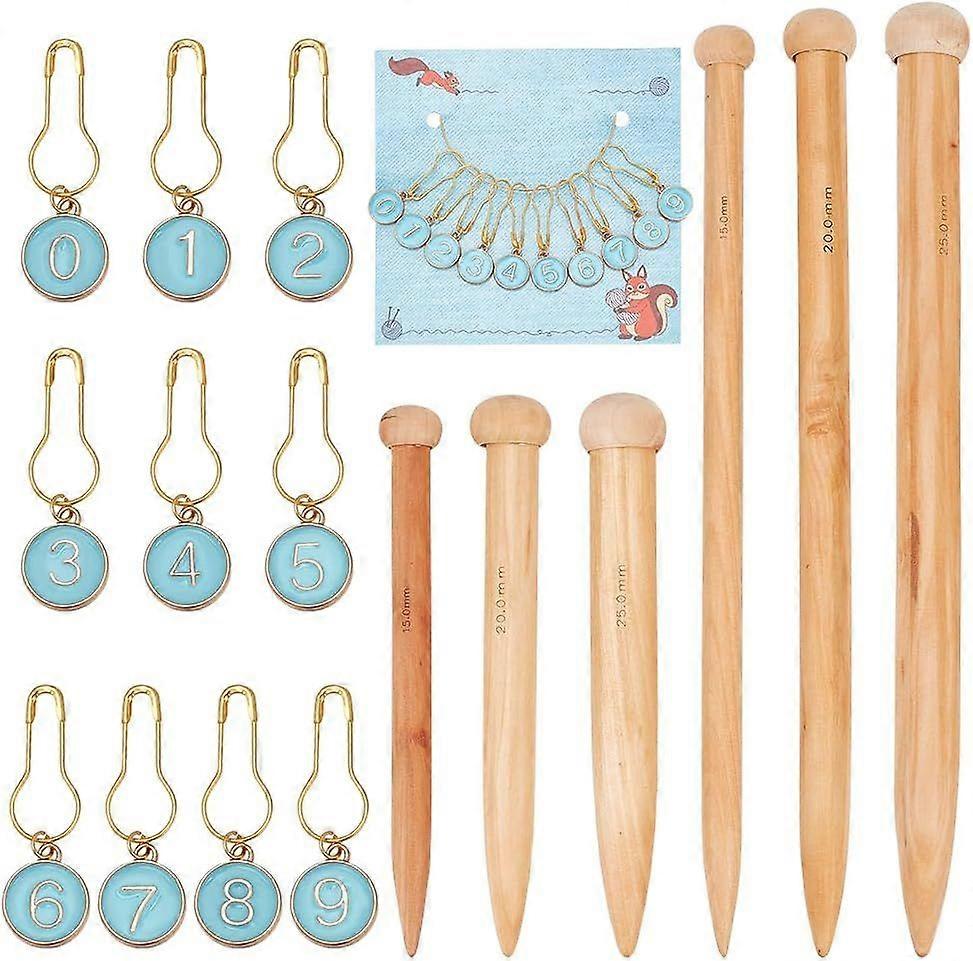 6 Pcs 6 Sizes Large Knitting Needles 10 Pcs 0-9 Numbers Alloy Enamel Flat Round Stitch Markers Bamboo Circular Knitting Needles for Yarn Beginner DIY
