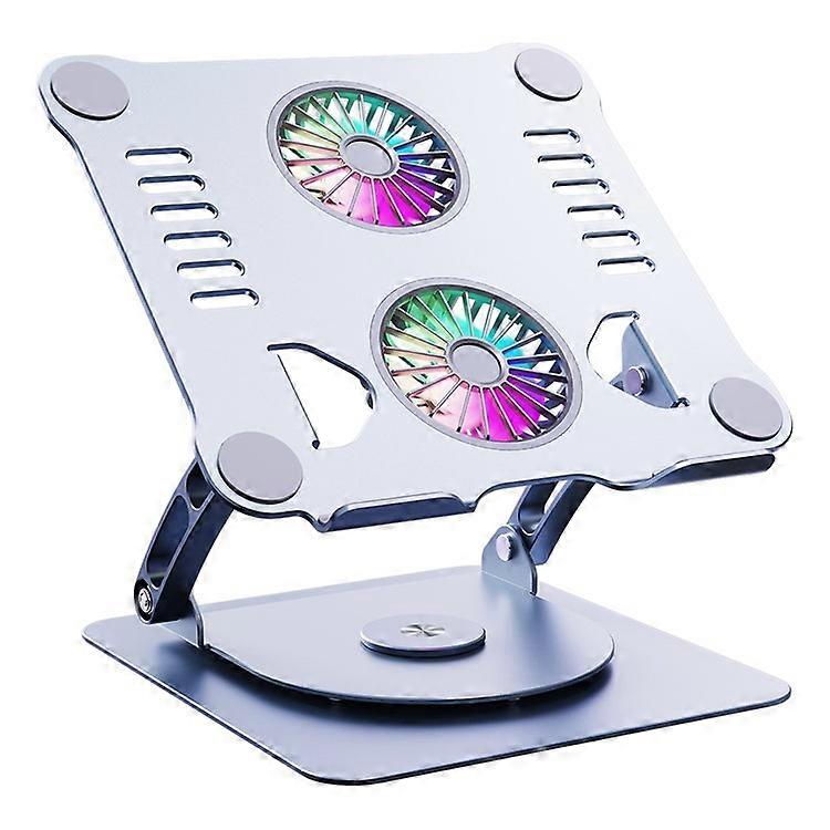 R-JUST HZ13-1 Laptop Bracket with Dual Cooling Fan and Colorful Light 360 Degree Rotating Height Adjustable Notebook Stand