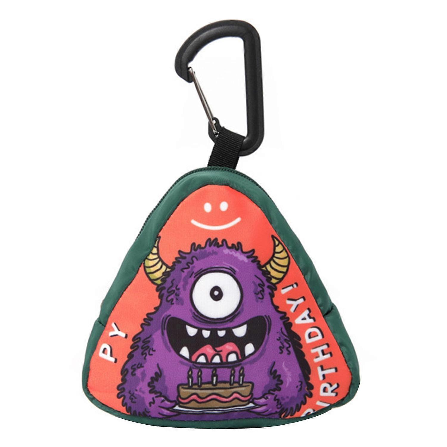 Key Bag Cartoon Print Zipper Closure with Carabiner Clinged to Bag Hip-Hop Style Portable