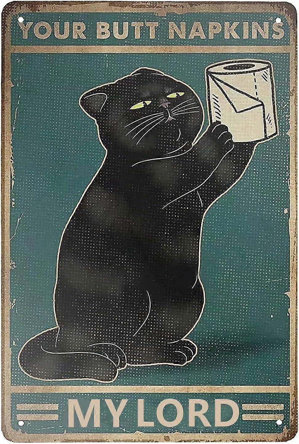 Fekete macska WC-papírral Fenékszalvéták My Lord Retro bádoglemez fém retro vintage bádogtábla