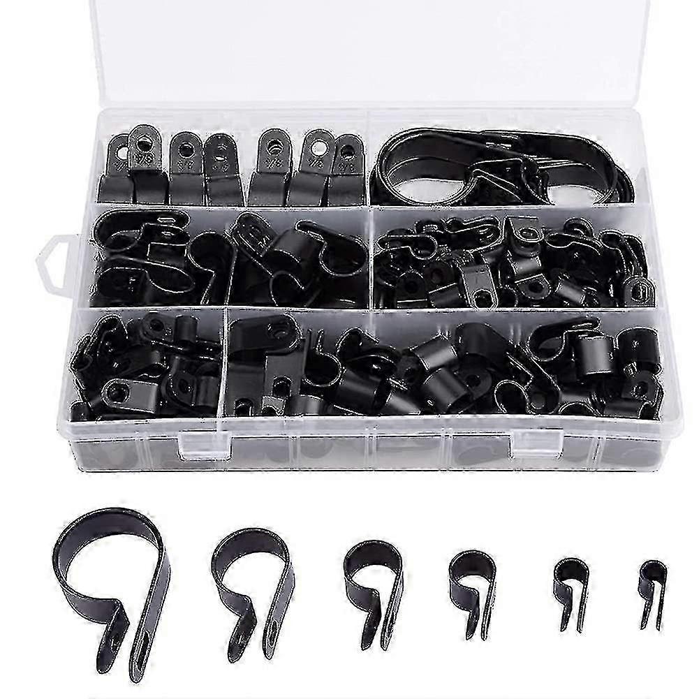 200pcs Assorted Plastic Nylon Cable Clamps - R-type & P-type for Hardware Tools