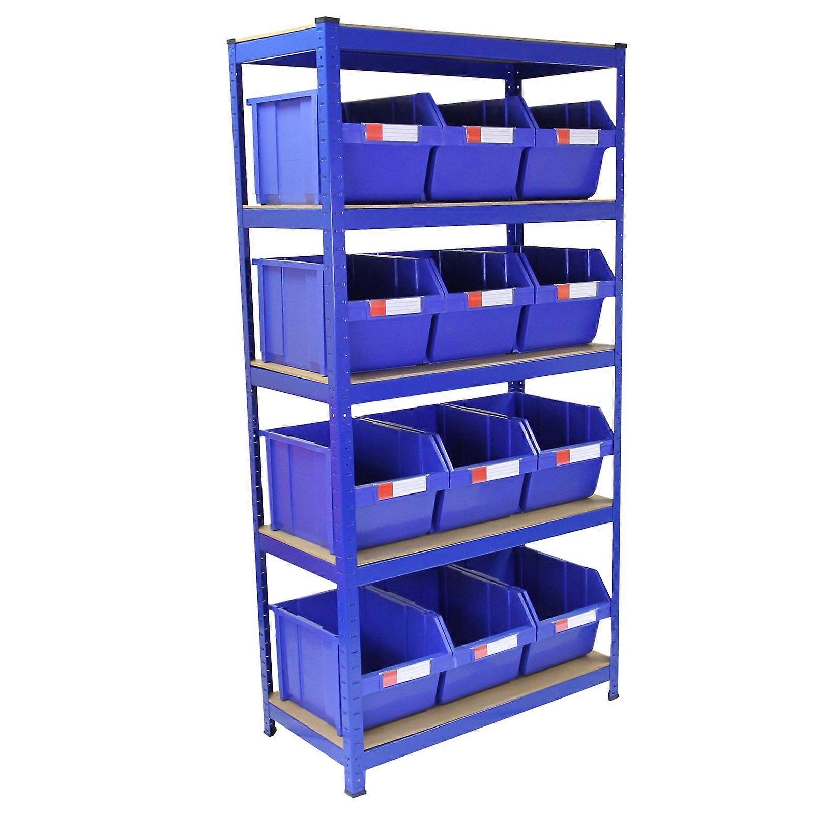 T-Rax 90cm Racking & Storage Bins Stacking Boxes Blue Storage Set Warehouse Garage Boltless Bay