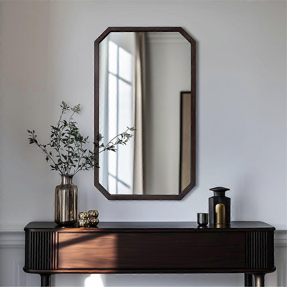 Miroir mural rustique octogonal en bois cadre salle de bain miroir de courtoisie miroir d’appoint mural