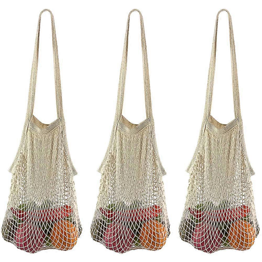 Reusable Long Handle Cotton Mesh Net Grocery Bags for Fruits Vegetables