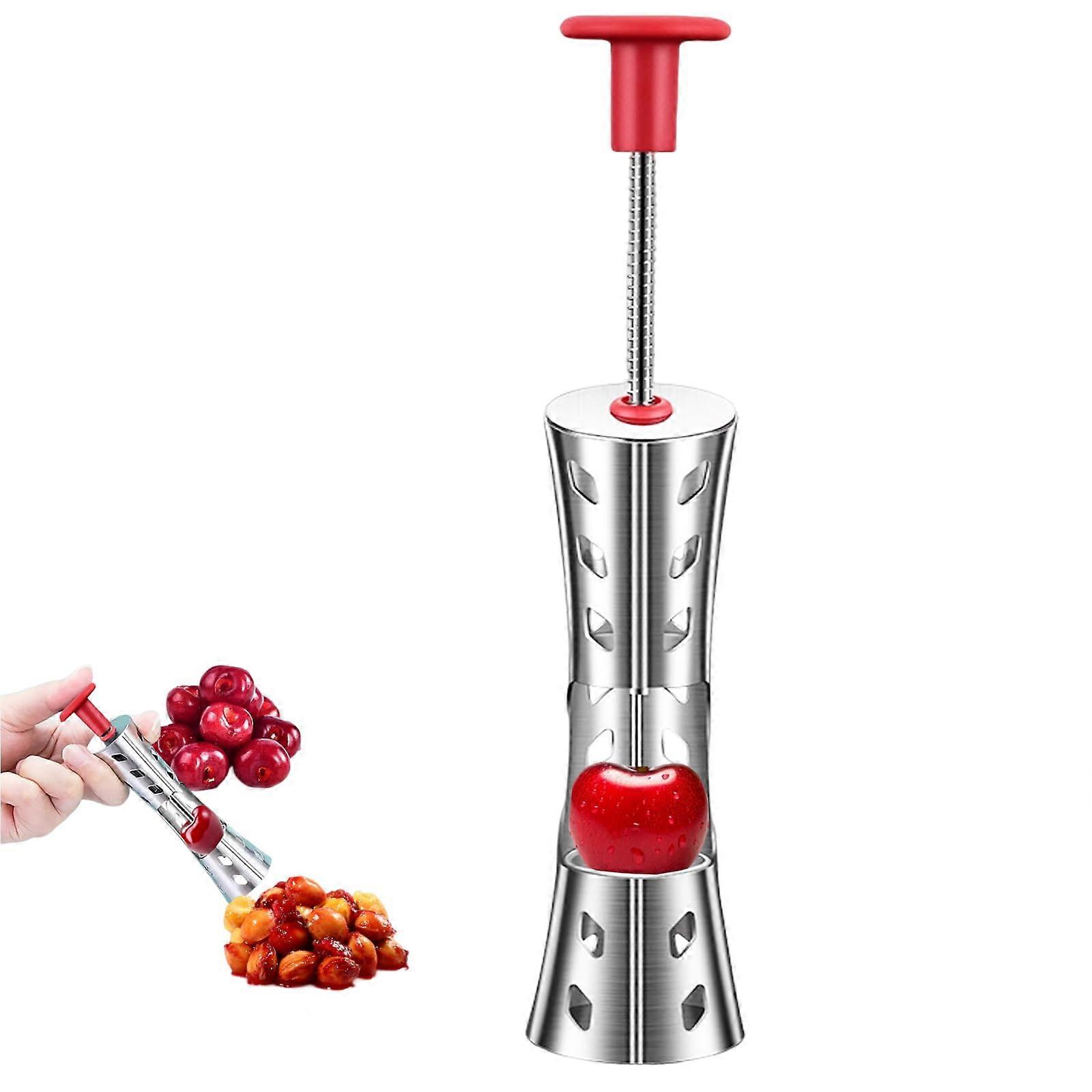 Cherry Pitter Tool, Premium 304 Stainless Steel Corer for Cherries and Olives, Red Multi-Function Seed Remover, Labor-Saving Press Type
